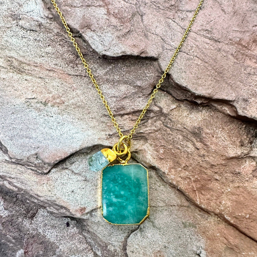 The Duo Amazonite and Aquamarine Necklace - Gold Plated