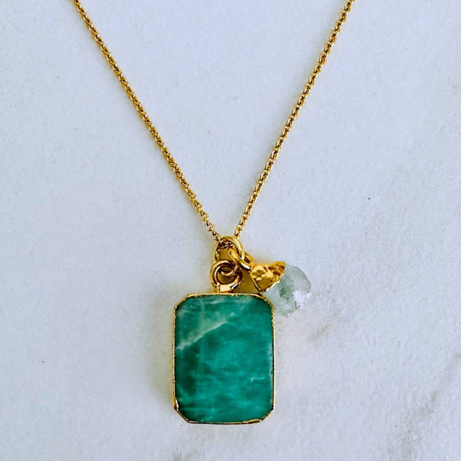 The Duo Amazonite and Aquamarine Necklace - Gold Plated