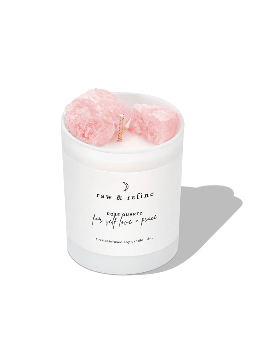 Rose Quartz Crystal Candle - Self Love + Peace - 220g