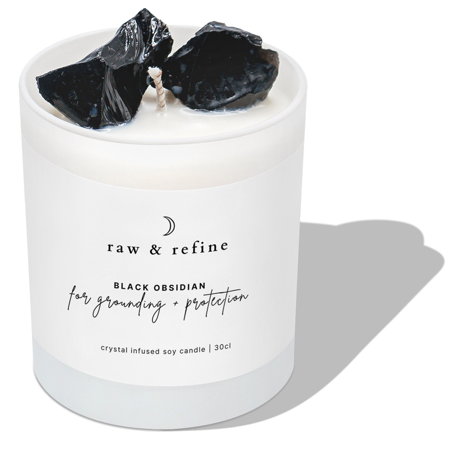 Black Obsidian Crystal Candle - Grounding + Protection, 220g