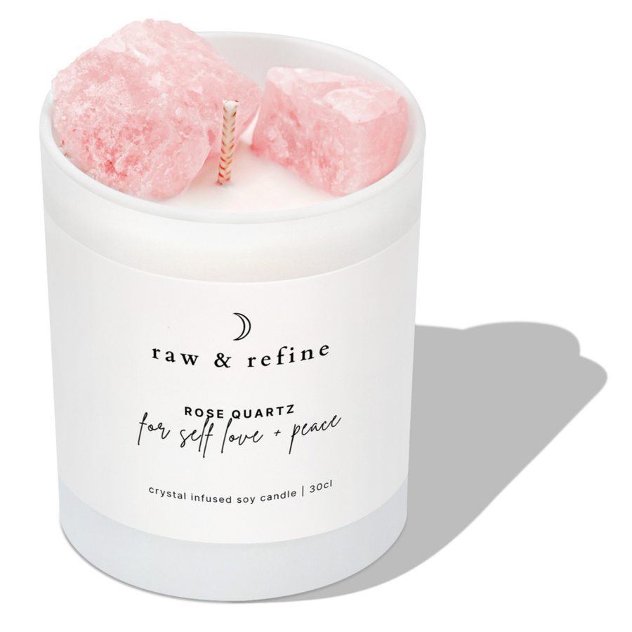 Rose Quartz Crystal Candle - Self Love + Peace - 220g