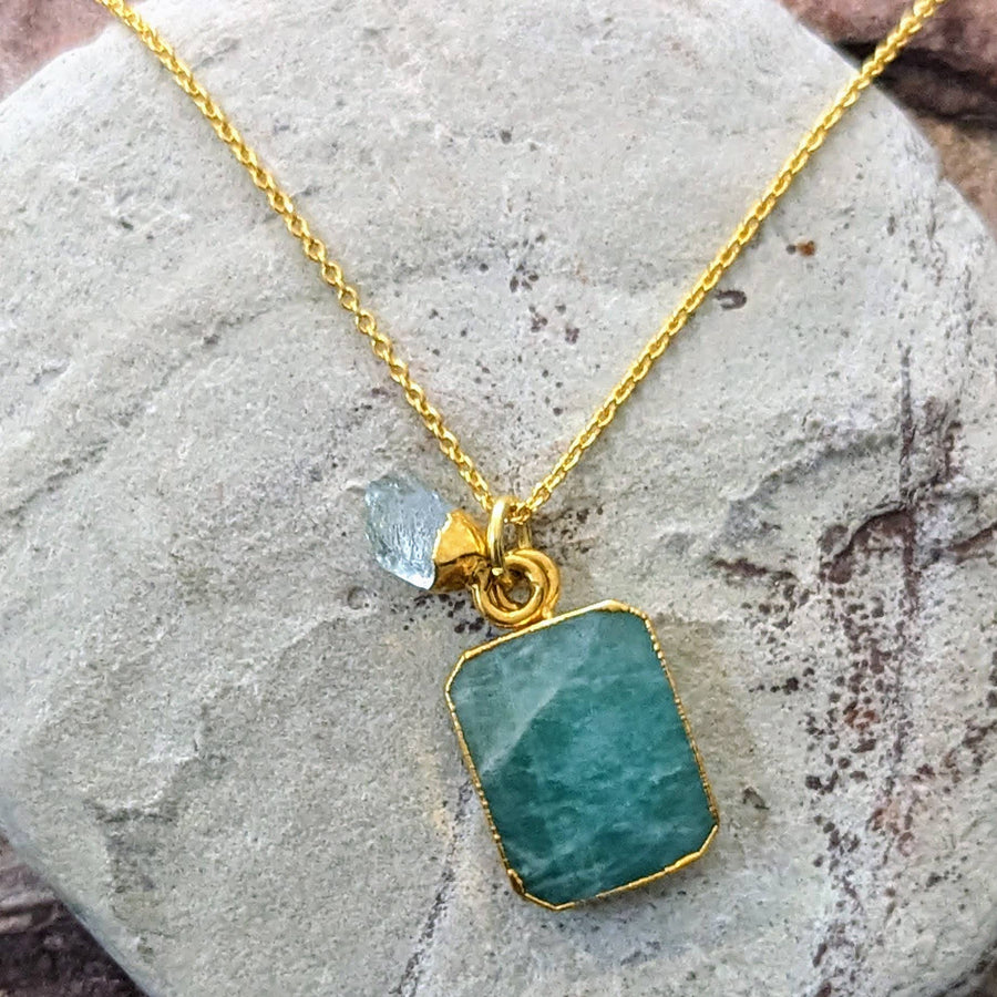 The Duo Amazonite and Aquamarine Necklace - Gold Plated